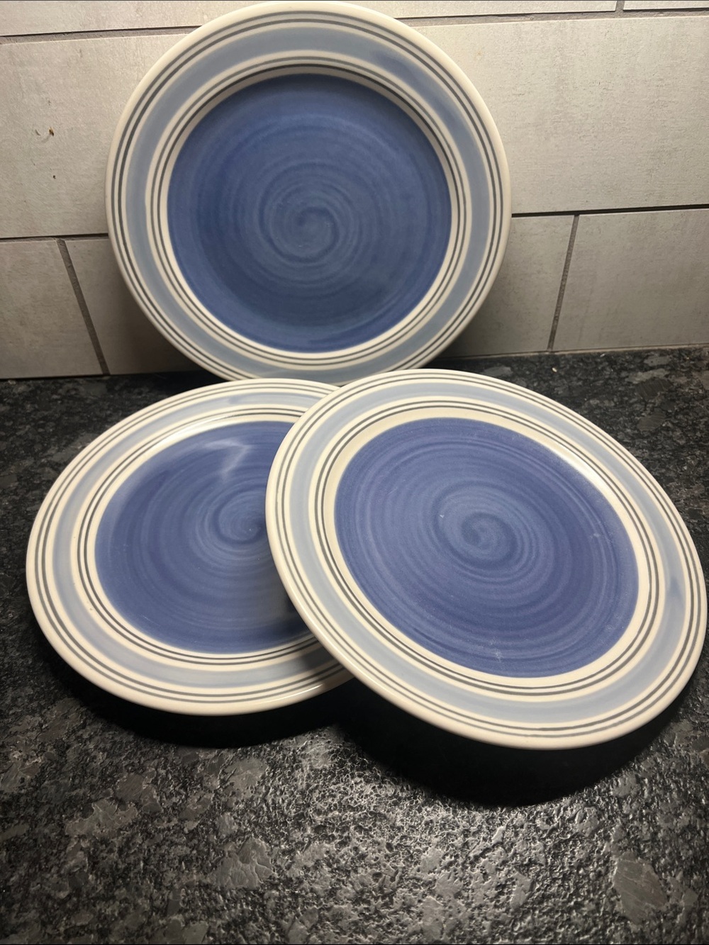 Pfaltzgraff RIO Blue Swirl Stoneware Plates - 8.5”. Set of 3